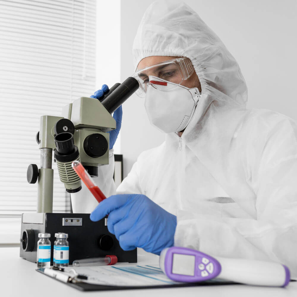 doctor using microscope check covid sample