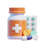 medicine bottle and pills